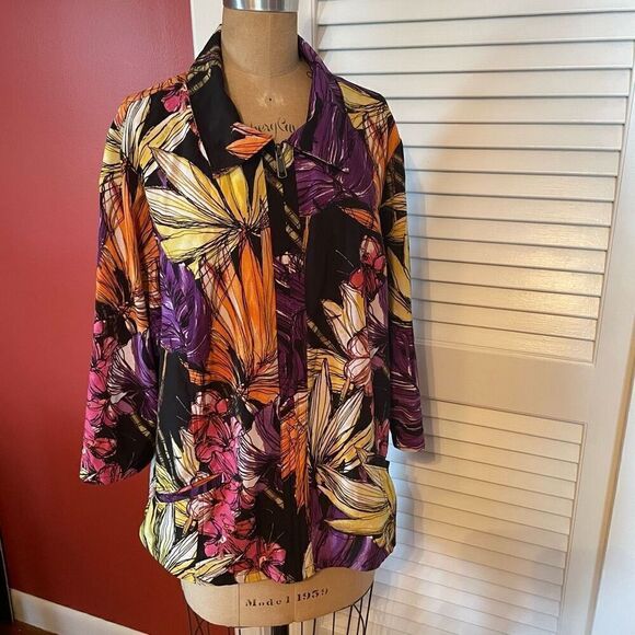 ADDITIONS BY CHICO’S | floral lightweight jacket purple yellow size 3 or L - Picture 1 of 5